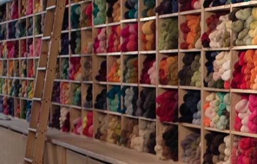 Just the Yarn shelves of yarn