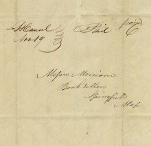 Address side of letter written in 1836 by Mary Lyon to Charles and George Merriam