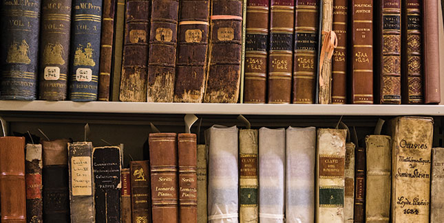 Part of the Rare Book Collection in the basement of Dwight Hall.
