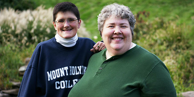 Kimberly Underwood ’91 (left) and Sabrina Maurer ’90 at home in 2011.