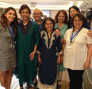 Acting President Sonya Stephens (third from left) enjoys the company of participants of the Mount Holyoke College Shakti Program in Mumbai, India, in August.