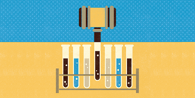 Illustration of gavel and test tubes