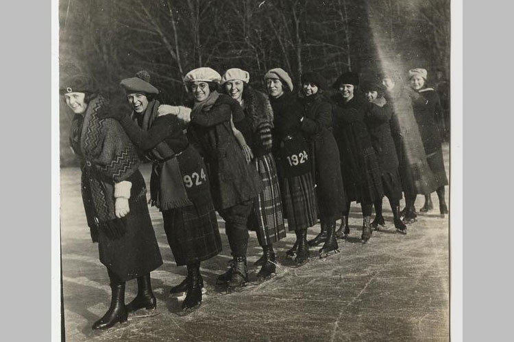 Class of 1924 skates on a campus lake