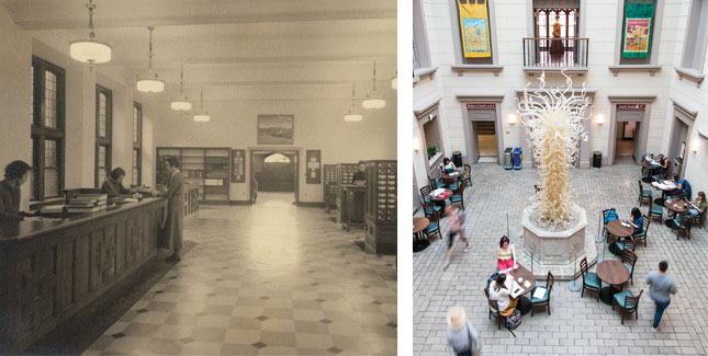 Library Atrium in the 1930s and 2018